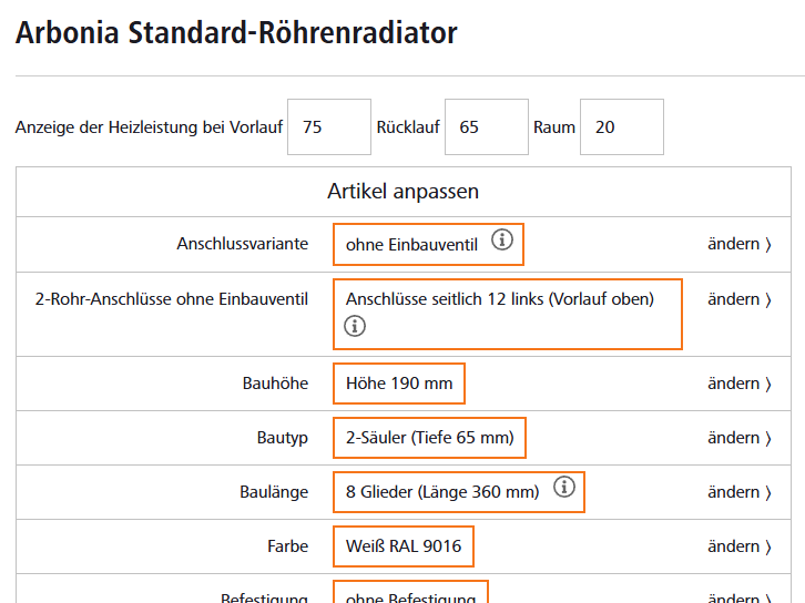 Arbonia Röhrenradiator Konfigurator